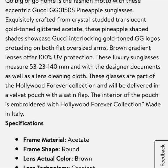 Gucci Rare Hollywood Forever limited edition pineapple 🍍  sunglasses 🕶 - Picture 9 of 11